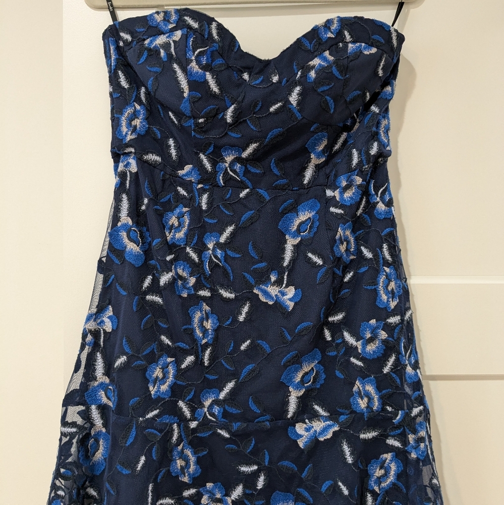 Bardot Sapphire Blue Lace Formal Strapless Dress